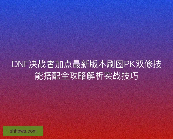 DNF决战者加点最新版本刷图PK双修技能搭配全攻略解析实战技巧